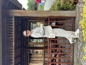 Beyaz çizgili triko takım