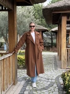 Taba Oversize kuşaklı kaşe Kaban