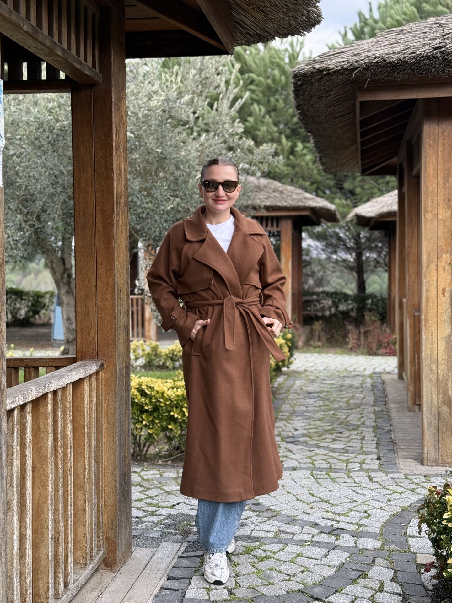 Taba Oversize kuşaklı kaşe Kaban