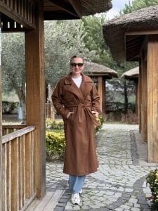 Taba Oversize kuşaklı kaşe Kaban