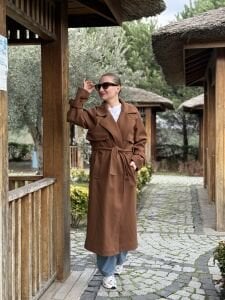 Taba Oversize kuşaklı kaşe Kaban