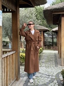 Taba Oversize kuşaklı kaşe Kaban