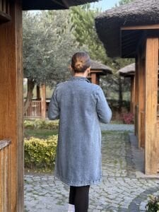 Gömlek yaka Uzun kot ceket mavi