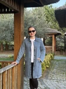 Gömlek yaka Uzun kot ceket mavi