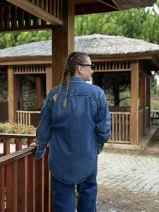 Orjinal HM kot gömlek TEK CEP DETAYLI mavi