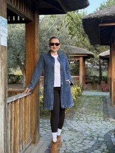 Gömlek yaka Uzun kot ceket Koyu mavi