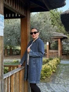 Gömlek yaka Uzun kot ceket Koyu mavi