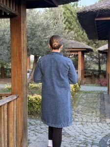 Gömlek yaka Uzun kot ceket Koyu mavi