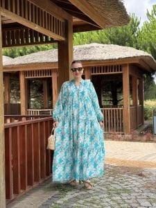 Berru tensel katleya elbise turkuaz