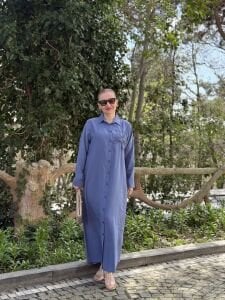 Zambak cep detaylı Tensel  elbise indigo