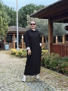 Gömlek yaka tasarım Oysho elbise Siyah