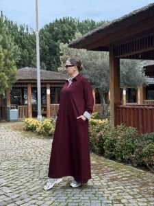 Gömlek yaka tasarım Oysho elbise Bordo