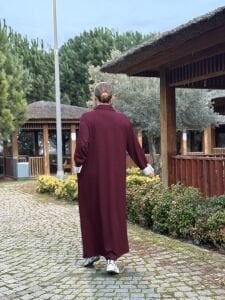 Gömlek yaka tasarım Oysho elbise Bordo