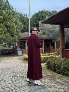 Gömlek yaka tasarım Oysho elbise Bordo