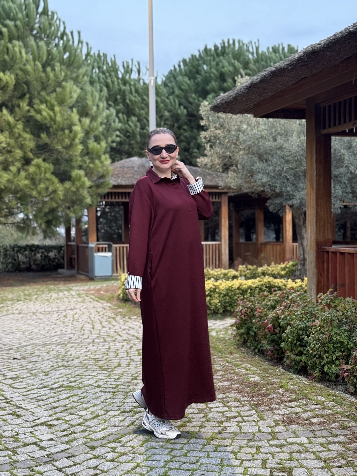 Gömlek yaka tasarım Oysho elbise Bordo