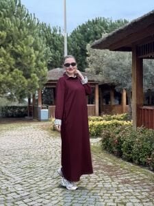 Gömlek yaka tasarım Oysho elbise Bordo