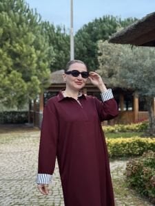 Gömlek yaka tasarım Oysho elbise Bordo