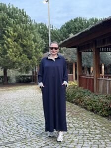 Gömlek yaka tasarım Oysho elbise Lacivert