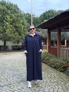 Gömlek yaka tasarım Oysho elbise Lacivert