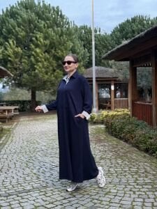 Gömlek yaka tasarım Oysho elbise Lacivert