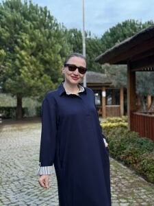 Gömlek yaka tasarım Oysho elbise Lacivert