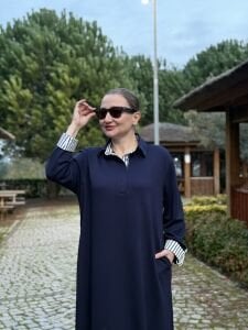 Gömlek yaka tasarım Oysho elbise Lacivert