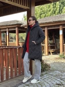 Oversize Beymen model kapitone mont siyah