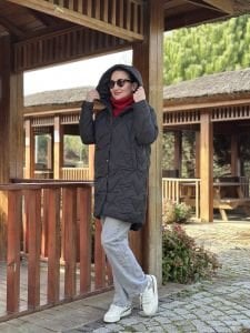 Oversize Beymen model kapitone mont siyah