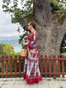 Polo Patchwork Viskon elbise kırmızı-renkli