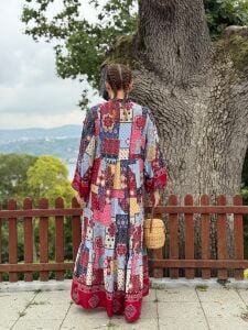 Polo Patchwork Viskon elbise kırmızı-renkli