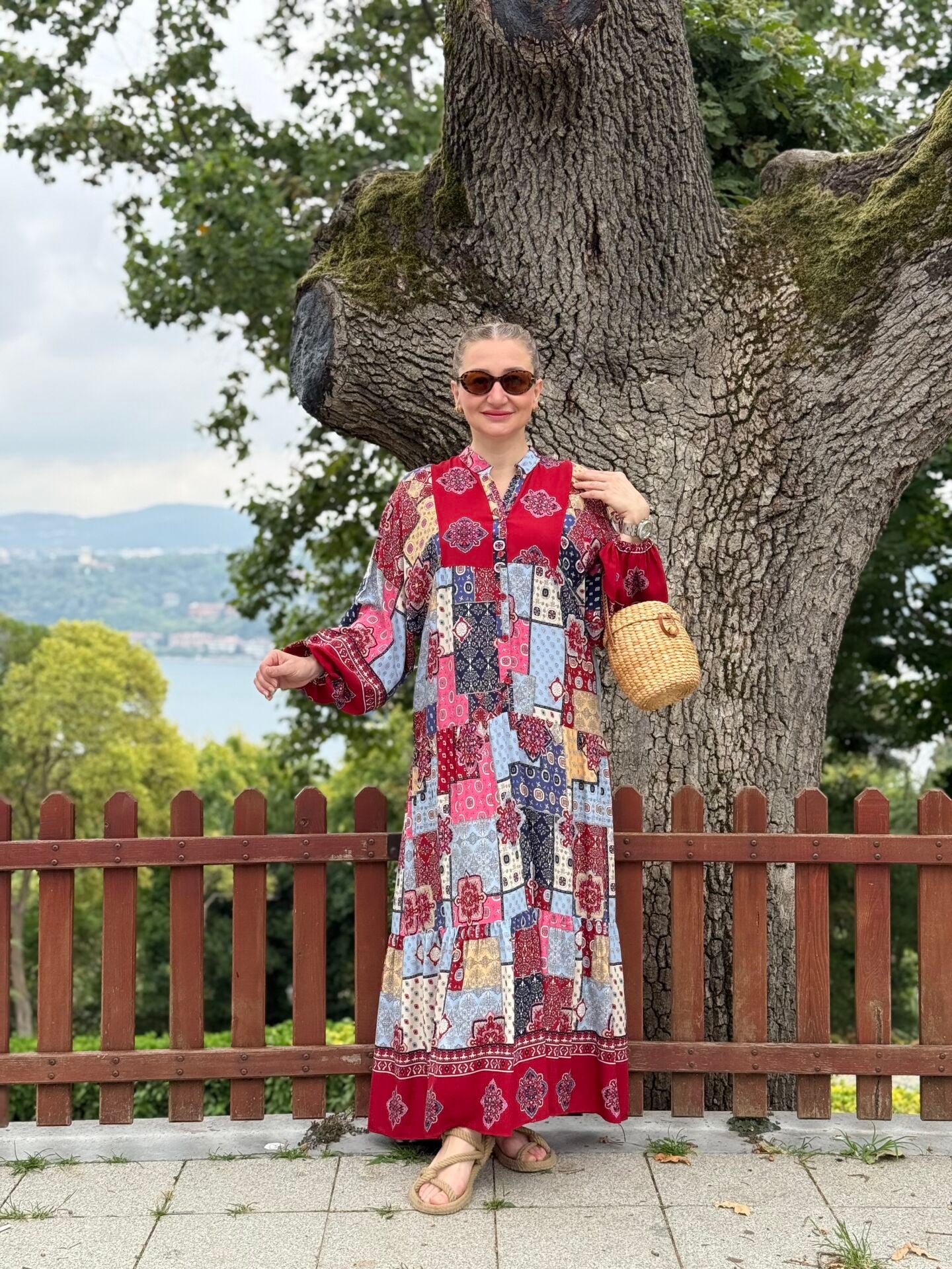 Polo Patchwork Viskon elbise kırmızı-renkli