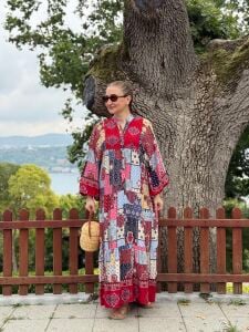 Polo Patchwork Viskon elbise kırmızı-renkli