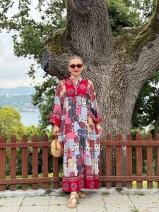 Polo Patchwork Viskon elbise kırmızı-renkli
