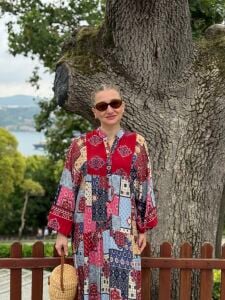 Polo Patchwork Viskon elbise kırmızı-renkli