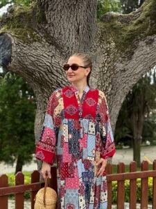 Polo Patchwork Viskon elbise kırmızı-renkli