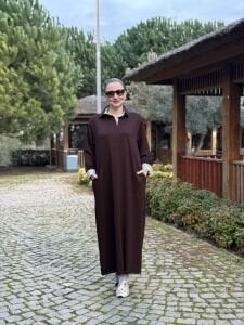 Gömlek yaka tasarım Oysho elbise Kahve