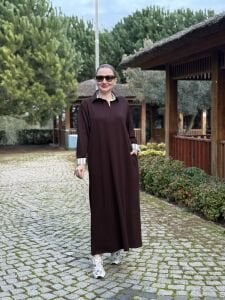 Gömlek yaka tasarım Oysho elbise Kahve