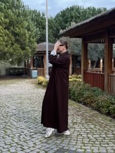 Gömlek yaka tasarım Oysho elbise Kahve