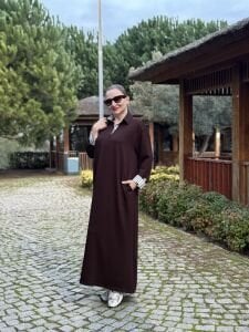 Gömlek yaka tasarım Oysho elbise Kahve