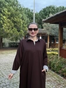 Gömlek yaka tasarım Oysho elbise Kahve