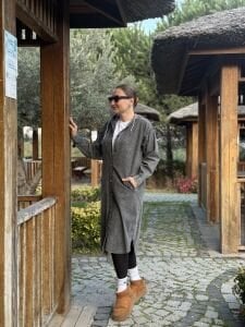 Kapüşonlu Kot Trenç-uzun ceket Gri