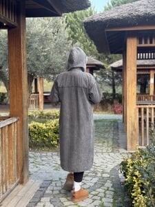 Kapüşonlu Kot Trenç-uzun ceket Gri