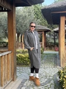 Kapüşonlu Kot Trenç-uzun ceket Gri