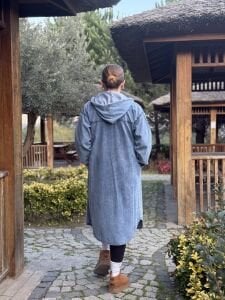 Kapüşonlu Kot Trenç-uzun ceket Mavi