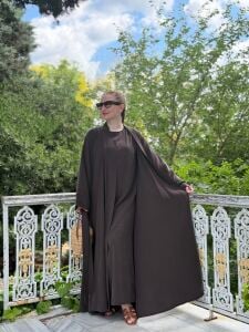 Modal tensel Abaya Takım Kahve
