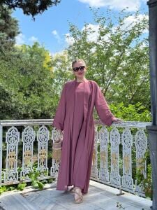 Modal tensel Abaya Takım Gülkurusu