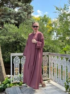 Modal tensel Abaya Takım Gülkurusu