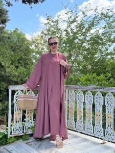 Modal tensel Abaya Takım Gülkurusu
