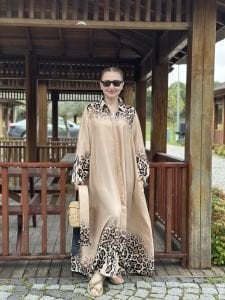 Viskon Kemerli gömlek elbise Bej