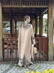 Viskon Kemerli gömlek elbise Bej